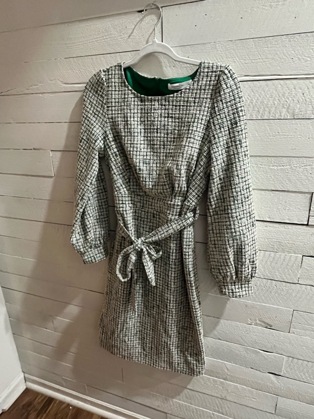 JasamBac Plaid Tie-Waist Long-Sleeve Dress - Black/Green & White twill like mate